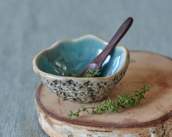 Turquoise spice bowl Handmade ceramic bowl with spoon Pottery bowl Soy sauce bowl Salt & Pepper Bowl | Handmade pottery dinnerware tableware