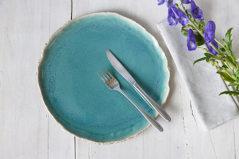 Blue rustic dinner plate Handmade organic ceramic plate Stoneware plates Tableware Wedding gift Pottery dinnerware image 9