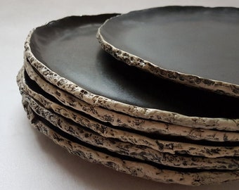 Plato negro grande / plato de cerámica hecho a mano / platos de gres / vajilla orgánica / platos rústicos / vajillas