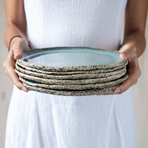 Set of 8 Ceramic dinner plates 11.8/30 cm Handmade pottery plates Unique dinnerware Speckled Blue