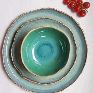 Ceramic stoneware dinner set colorful tableware unique pottery ceramic plates blue ceramics red ceramics Blue Blue Turquoise