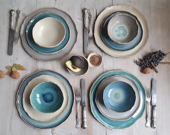 4 Person ceramic dinner set | Handmade pottery | Dinnerware set | Table setting inspiration