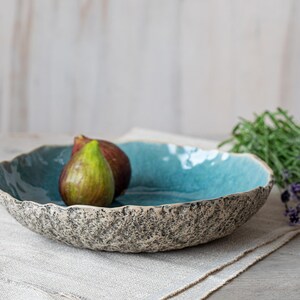 Large serving bowl Organic pottery Handmade ceramics Low round serving dish High quality centrepiece Speckled Turquoise