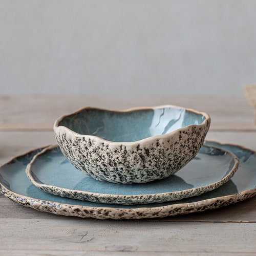 6 Person Handmade Organic Dinnerware Large Ceramics Dinner Set Etsy