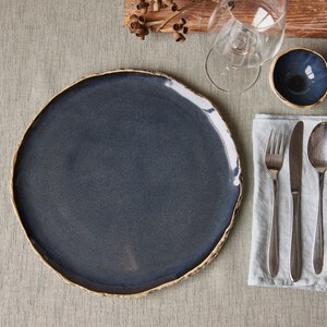 Set of 8 Ceramic dinner plates 11.8/30 cm Handmade pottery plates Unique dinnerware Midnight Blue