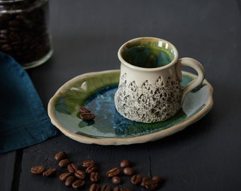 Green Espresso Cup | Handmade ceramic cup | Cup and Saucer | Macchiato Cup