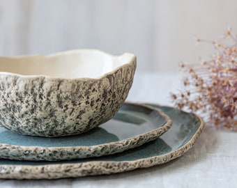 Handmade organic dinner set | ceramics dinnerware set | stoneware plates | organic pottery