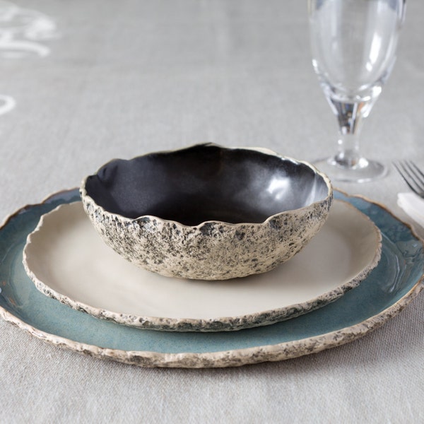 Ceramic stoneware dinner set | colorful tableware | unique pottery  | ceramic plates | blue ceramics | red ceramics