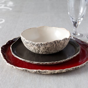 Ceramic stoneware dinner set colorful tableware unique pottery ceramic plates blue ceramics red ceramics Red Black White