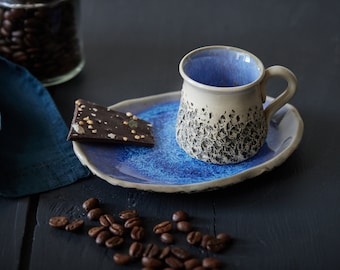 Ceramic Espresso Cup | Waterfall glaze  | Cup and Saucer | Espresso macchiato | Handmade pottery