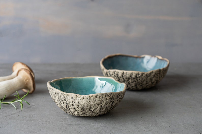 Fruit bowls SET OF 2 Handmade ceramic soup bowls Salad bowls Granola bowls Turquoise & Blue