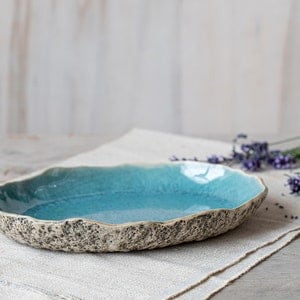 Handmade ceramic serving platter Organic pottery handmade with love in three glaze options Speckled Turquoise