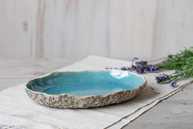 Handmade ceramic serving platter Organic pottery handmade with love in three glaze options Speckled Turquoise
