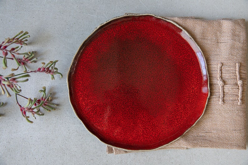 Set of 2 dinner plates Handmade pottery Organic dinnerware Rustic plates Tableware gift Handmade plates Ceramic plates 2x Playful Red