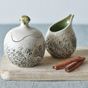 Sugar bowl & creamer jug Handmade ceramic sugar and milk set Unique gift! Red pottery Studio pottery Dishwasher safe New Forest Green