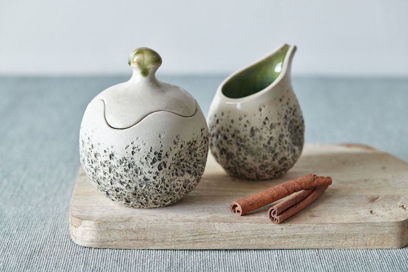 Sugar bowl & creamer jug Handmade ceramic sugar and milk set Unique gift! Red pottery Studio pottery Dishwasher safe New Forest Green