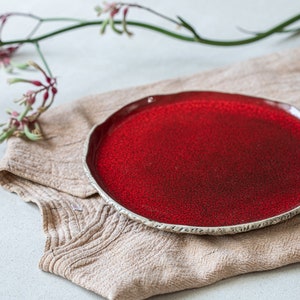 Taupe Side-plate Ceramic lunch plate Handmade Stoneware Steingut geschirr Unique tableware Playful Red