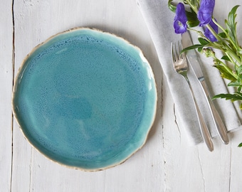 Turquoise ceramic plate 9"/23 cm Lunch plate Breakfast plate Side plate Handmade dinnerware Pottery plates