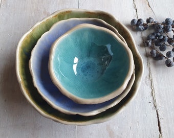 3 Ceramic bowls Gift set Nesting bowls Small bowls Gift for her Handmade pottery bowls