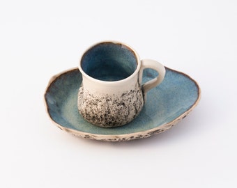 Blue Organic Espresso Cup | Wheel Thrown Cup | Handmade Mini Mug | Cup and Saucer | Macchiato Cup