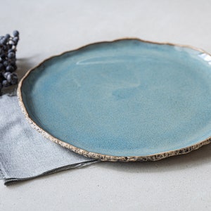 Blue rustic dinner plate Handmade organic ceramic plate Stoneware plates Tableware Wedding gift Pottery dinnerware image 2