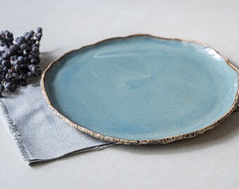 Blue rustic dinner plate | Handmade organic ceramic plate | Stoneware plates | Tableware | Wedding gift | Pottery dinnerware