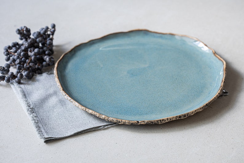 Blue rustic dinner plate Handmade organic ceramic plate Stoneware plates Tableware Wedding gift Pottery dinnerware image 2