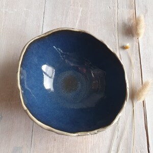 Handmade pottery bowl Ceramic dessert bowl Colourful green glaze Midnight Blue