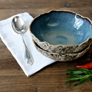 Fruit bowls SET OF 2 Handmade ceramic soup bowls Salad bowls Granola bowls 2x Speckled Blue
