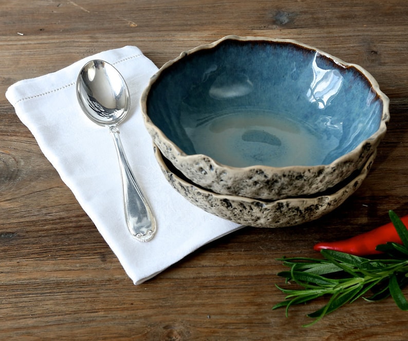 Fruit bowls SET OF 2 Handmade ceramic soup bowls Salad bowls Granola bowls 2x Speckled Blue