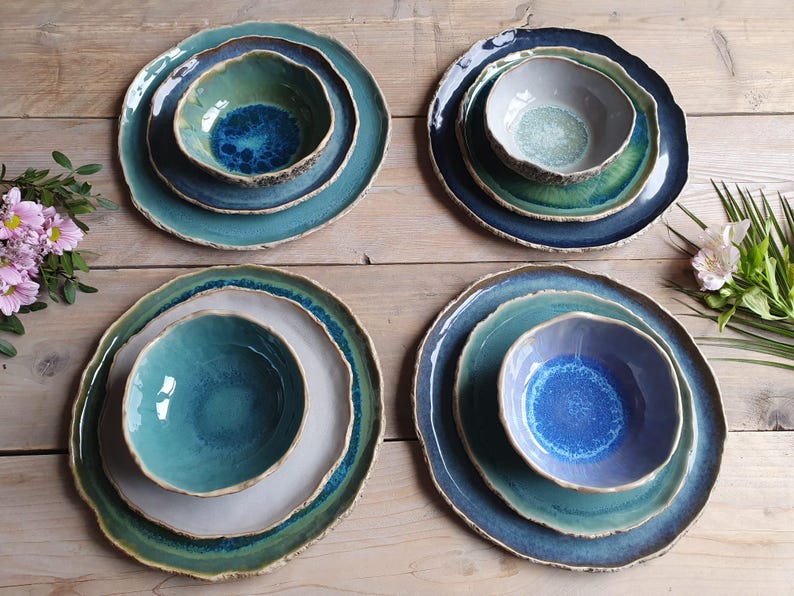 SALE 4 Person Handmade Ceramic Dinner Set Pottery Dinnerware Set summer