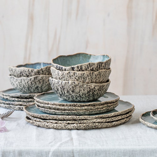 6 Person Handmade Organic Dinnerware Large Ceramics Dinner Set Etsy