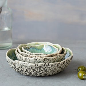 SET of four nesting bowls Unique handmade ceramic bowls with Organic look and feeling image 3