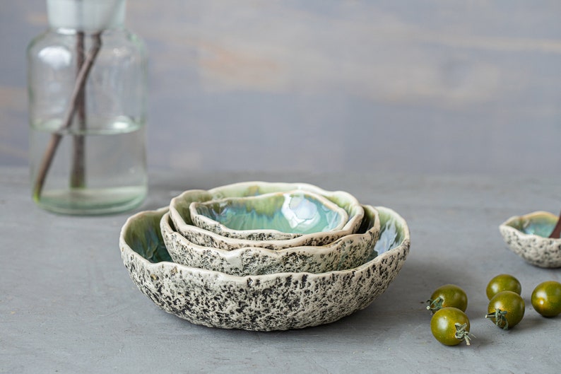 SET of four nesting bowls Unique handmade ceramic bowls with Organic look and feeling image 3
