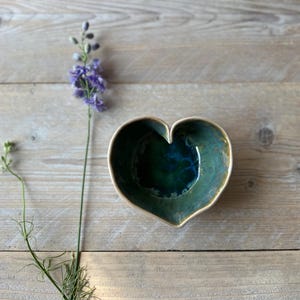 Red heart bowl Handmade ceramics Unique red pottery Jewellery bowl Colorful pottery New Forest Green