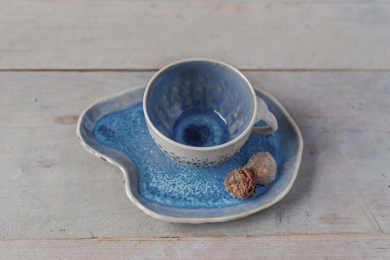 Handmade ceramic cup with saucer Waterfall Pottery Etsy