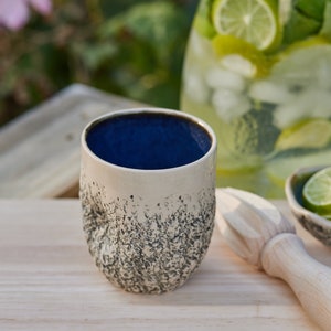 Ceramic Tumbler Coffee cup Wine tumbler Wheel thrown pottery Organic shaped cup Midnight Blue