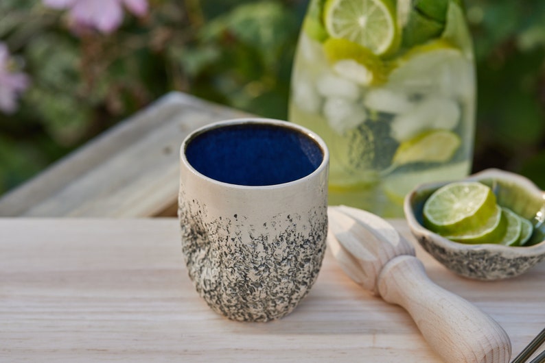 Ceramic Tumbler Coffee cup Wine tumbler Wheel thrown pottery Organic shaped cup Midnight Blue