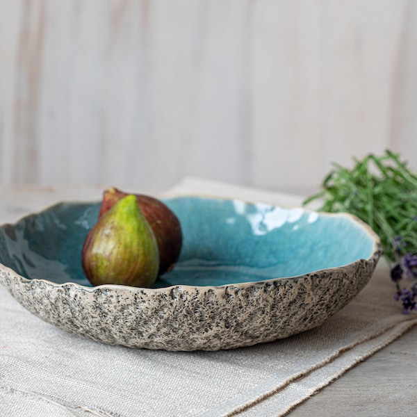 Low large Serving Bowl Handmade Bowl Ceramic Fruit Bowl Wedding Gift Centerpiece Decorative bowl Organic bowl Rustic bowl