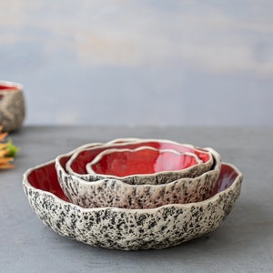 SET of four nesting bowls Unique handmade ceramic bowls with Organic look and feeling image 7