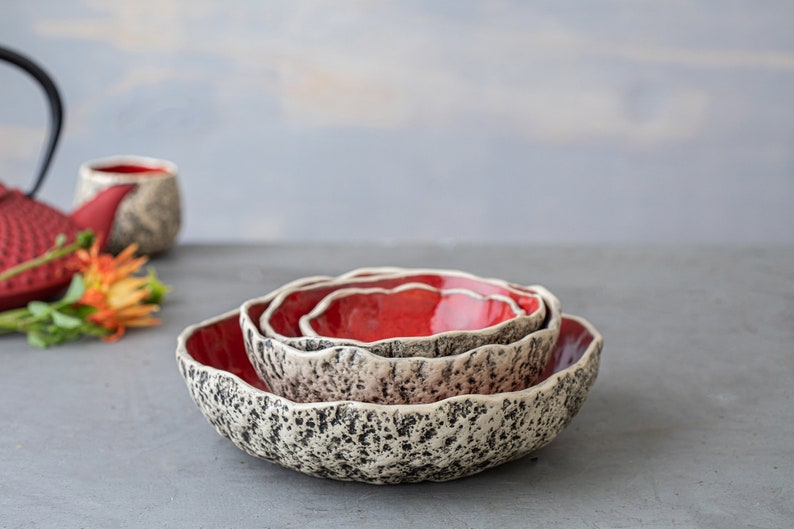 SET of four nesting bowls Unique handmade ceramic bowls with Organic look and feeling image 7