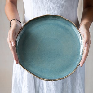 Set of 2 dinner plates Handmade pottery Organic dinnerware Rustic plates Tableware gift Handmade plates Ceramic plates 2x Speckled Blue