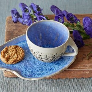 Handmade ceramic cup with saucer Pottery tea cup Unique cappuccino cup Organic tableware Waterfall