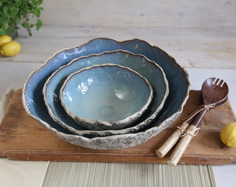 SET of 3 Handmade ceramics large serving bowls, Salad bowls, Rustic pottery, Beautiful center pieces