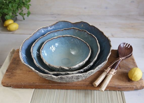 SET of 3 Handmade Ceramics Large Serving Bowls Salad Bowls Rustic Pottery Beautiful Center Pieces Etsy UK