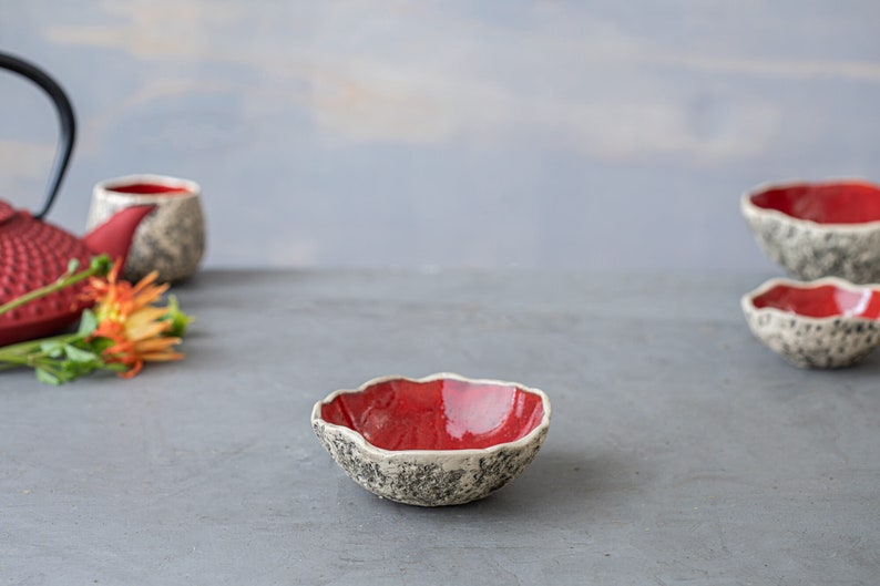 SET OF 12 tapas bowls Handmade pottery Ceramic bowl set Snack bowls Dipping bowls Steingut Geschirr Playful Red