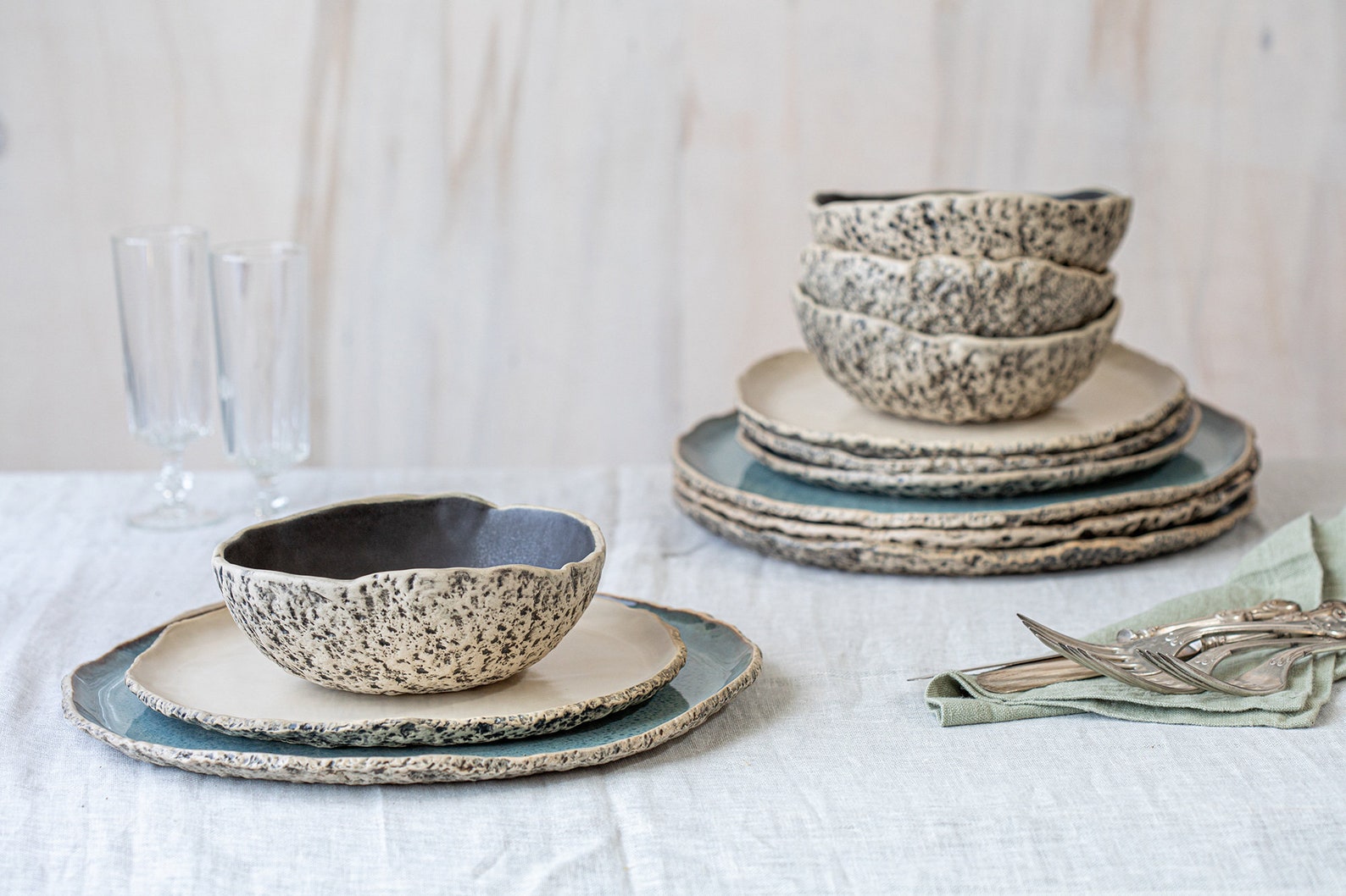 6 Person Handmade Organic Dinnerware Large Ceramics Dinner Set