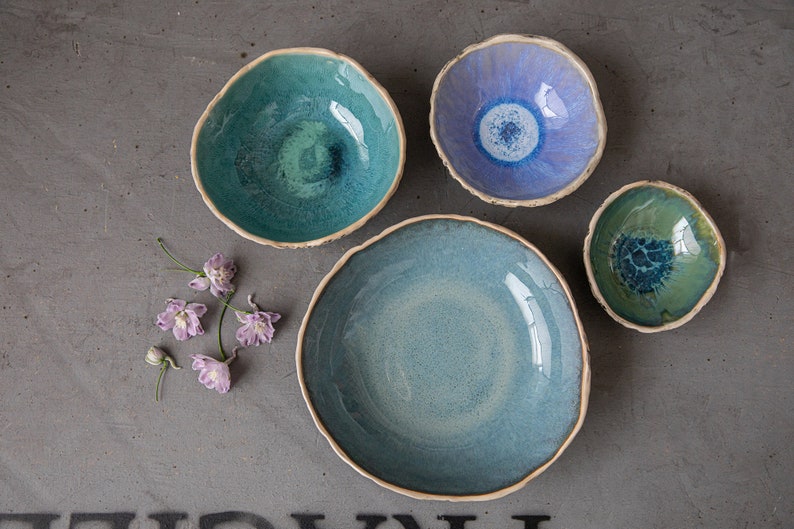 SET of four nesting bowls Unique handmade ceramic bowls with Organic look and feeling image 1