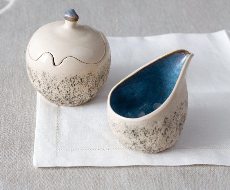 Ceramic tea set milk jug and sugar bowl handmade orange red Etsy