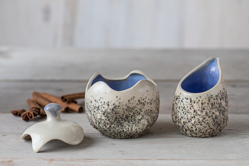Sugar bowl & creamer jug Handmade ceramic sugar and milk set Unique gift! Red pottery Studio pottery Dishwasher safe Waterfall